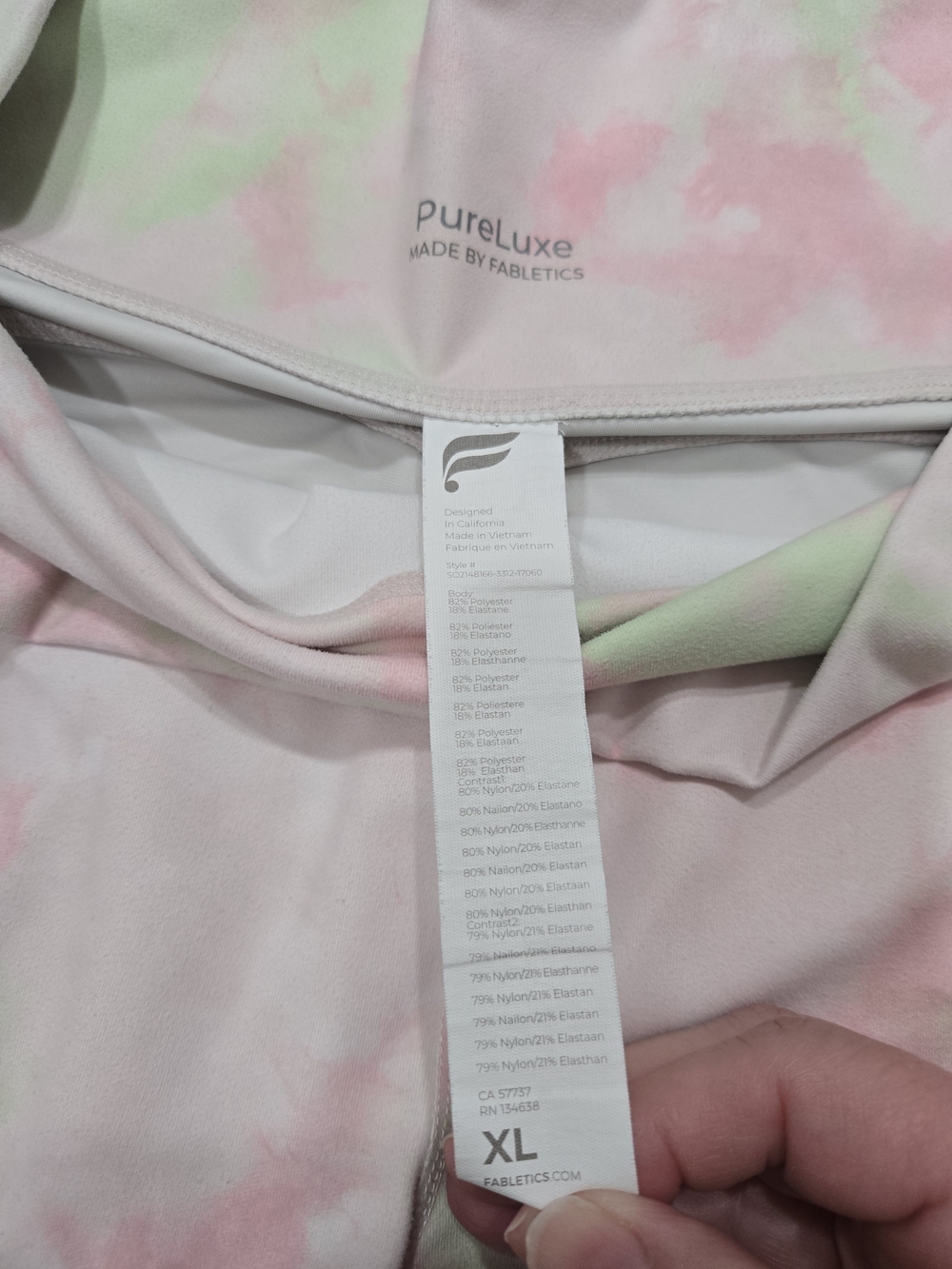 Fabletics Purelux High-Waist Tie-Dye Pocket Bike Shorts - Pink & Green - Picture 2 of 4